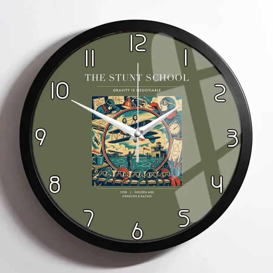 VINTAGE G4044 - The Stunt School - Designed Wall Clocks design on greenarmy framed