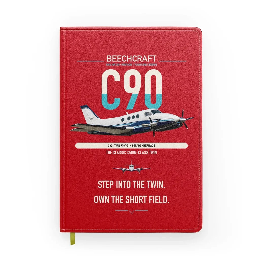 Beechcraft King Air C90 design on red notebook