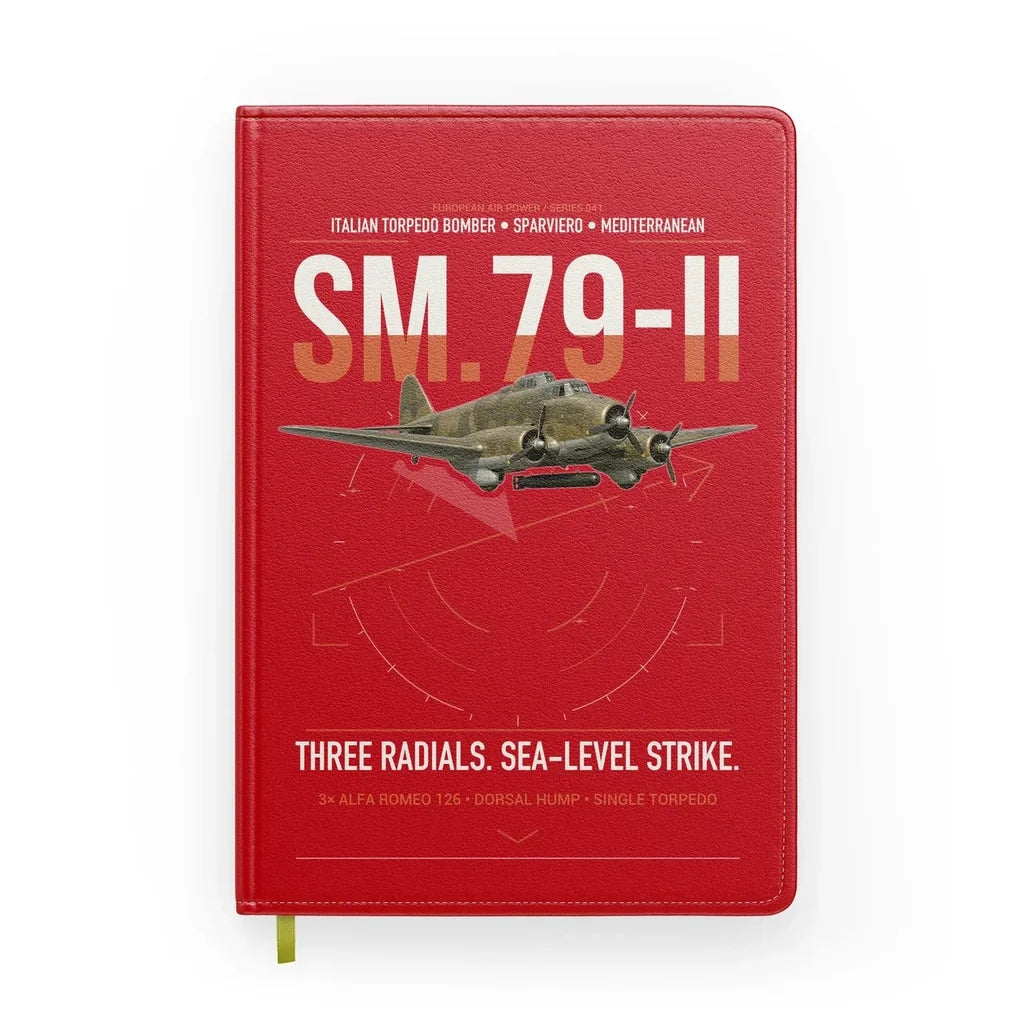 Savoia-Marchetti SM.79-II Sparviero design on red notebook