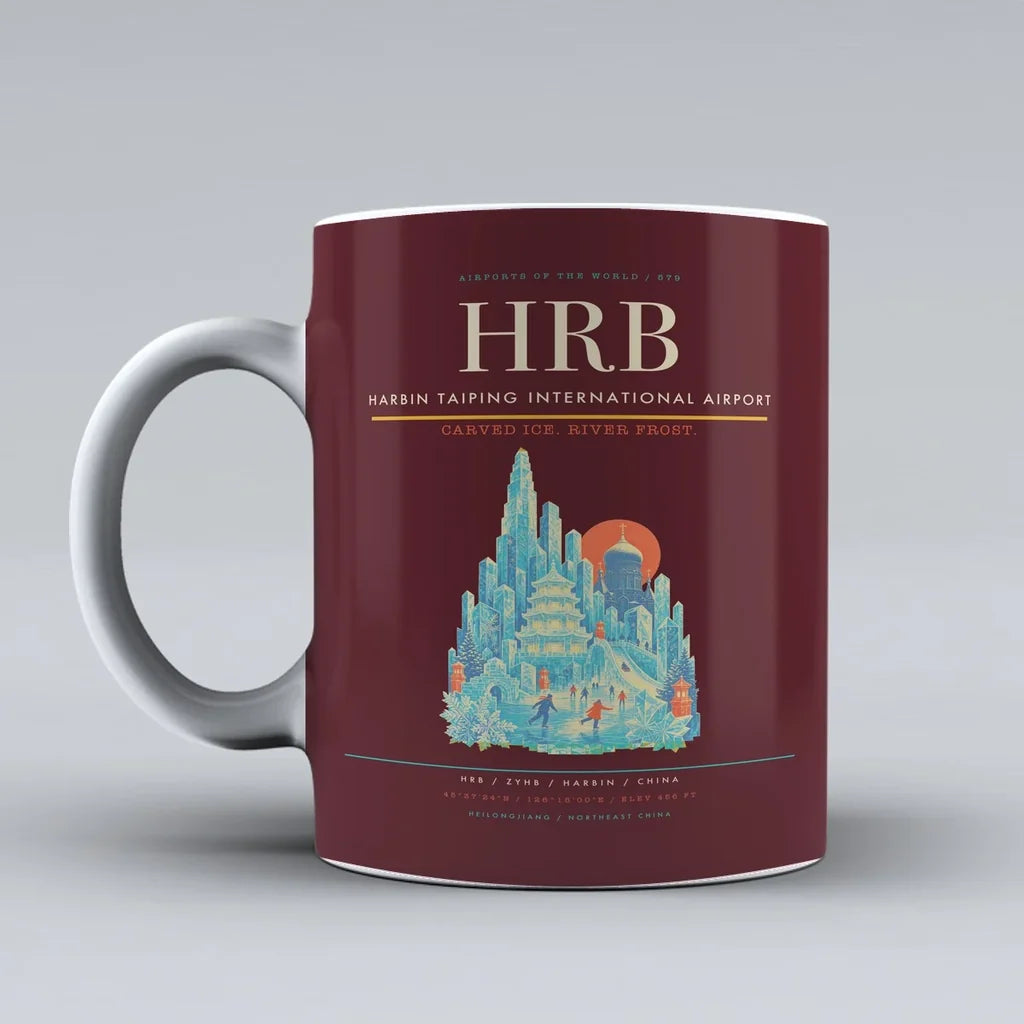 Taiping International Airport HRB Mug design on dark red harbin