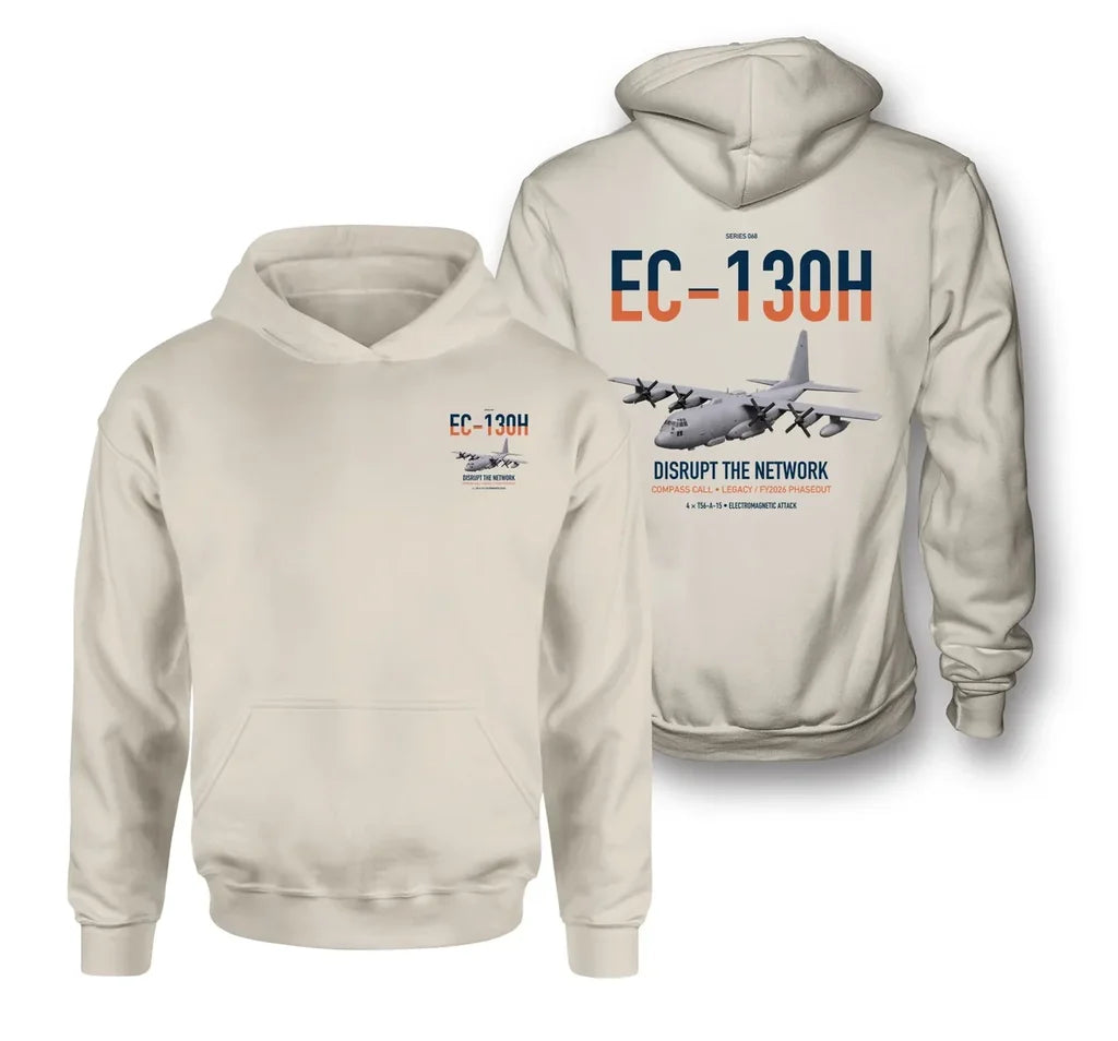 EC-130H Compass Call design on khaki double-side hoodie, double-side print