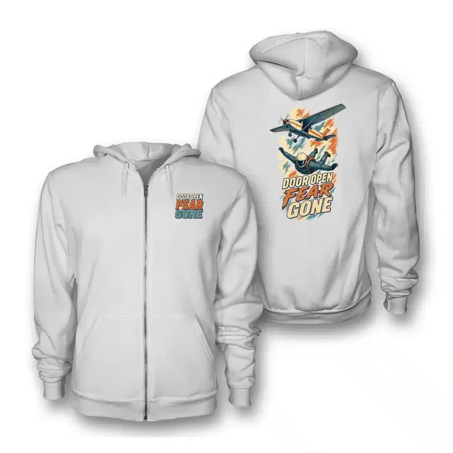 SIGNAL 568 - Door Open Fear Gone - Zipped Hoodie design on white zipped hoodie
