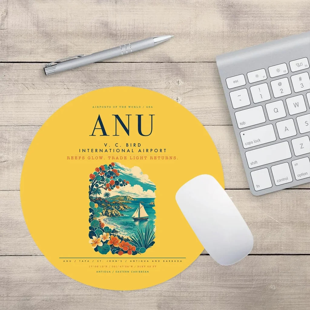 V. C. Bird International Airport (ANU) design on yellow round mouse pad