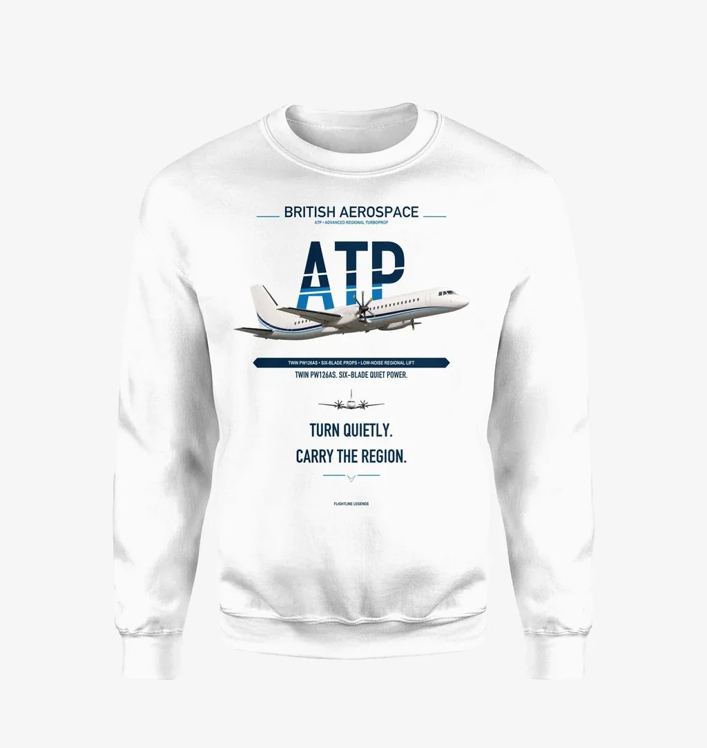 British Aerospace ATP design on white sweatshirt