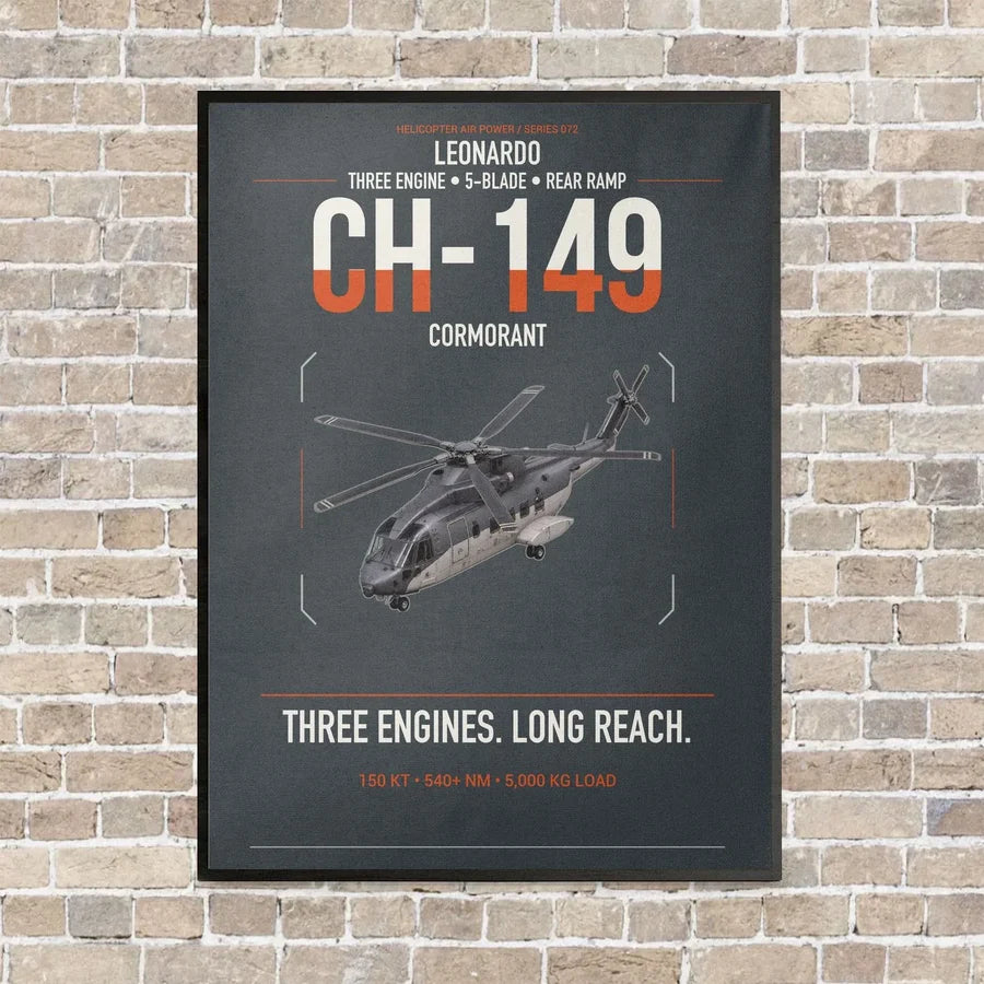 Leonardo CH-149 Cormorant vertical canvas print - framed - gray background