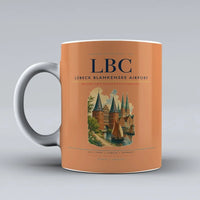 Thumbnail for Lübeck Blankensee Airport (LBC) airport code design on orange ceramic mug