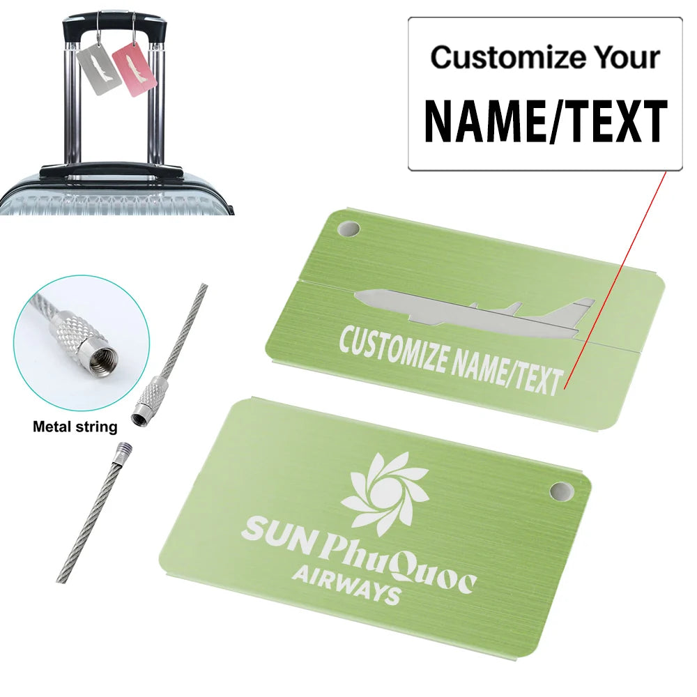 Sun Phu Quoc Airways Aluminum Airplane Luggage tag, Green + NAME