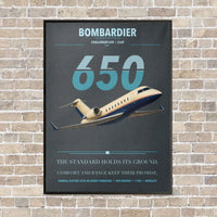 Thumbnail for Bombardier Challenger 650 vertical canvas print - framed - gray background
