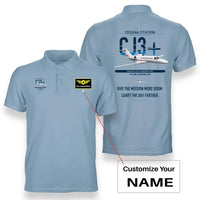 Thumbnail for Cessna Citation CJ3+ design on light blue+name double-side polo t-shirt, double-side print