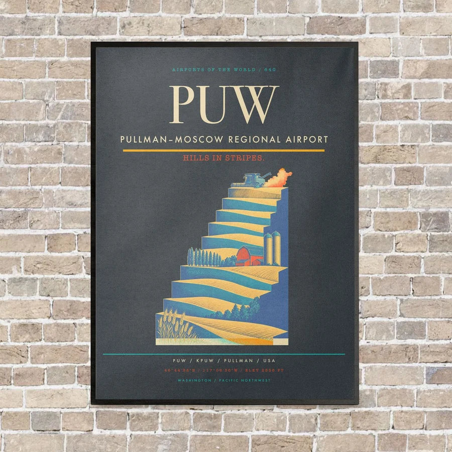 Pullman–Moscow Regional Airport PUW vertical canvas print - framed - gray background