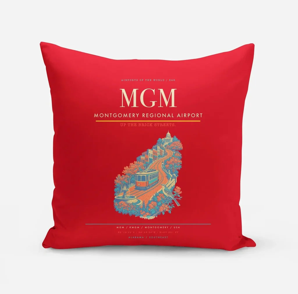 Montgomery Regional Airport (MGM) design on red pillow