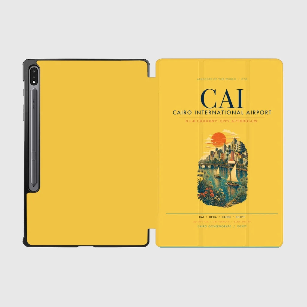 Cairo International Airport (CAI) design on yellow samsung tablet tablet case