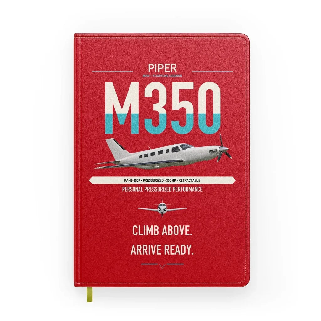 Piper M350 design on red notebook