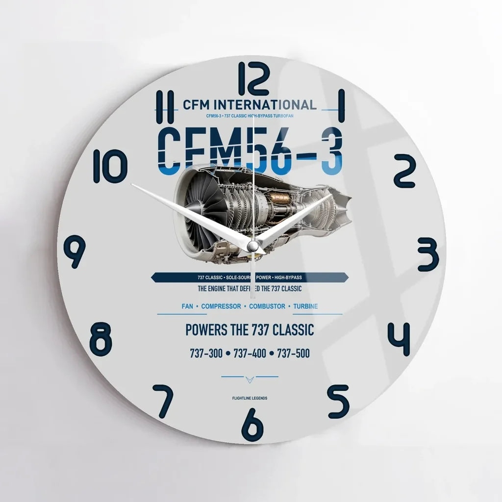 CFM56-3 design on light gray no frame wall clock