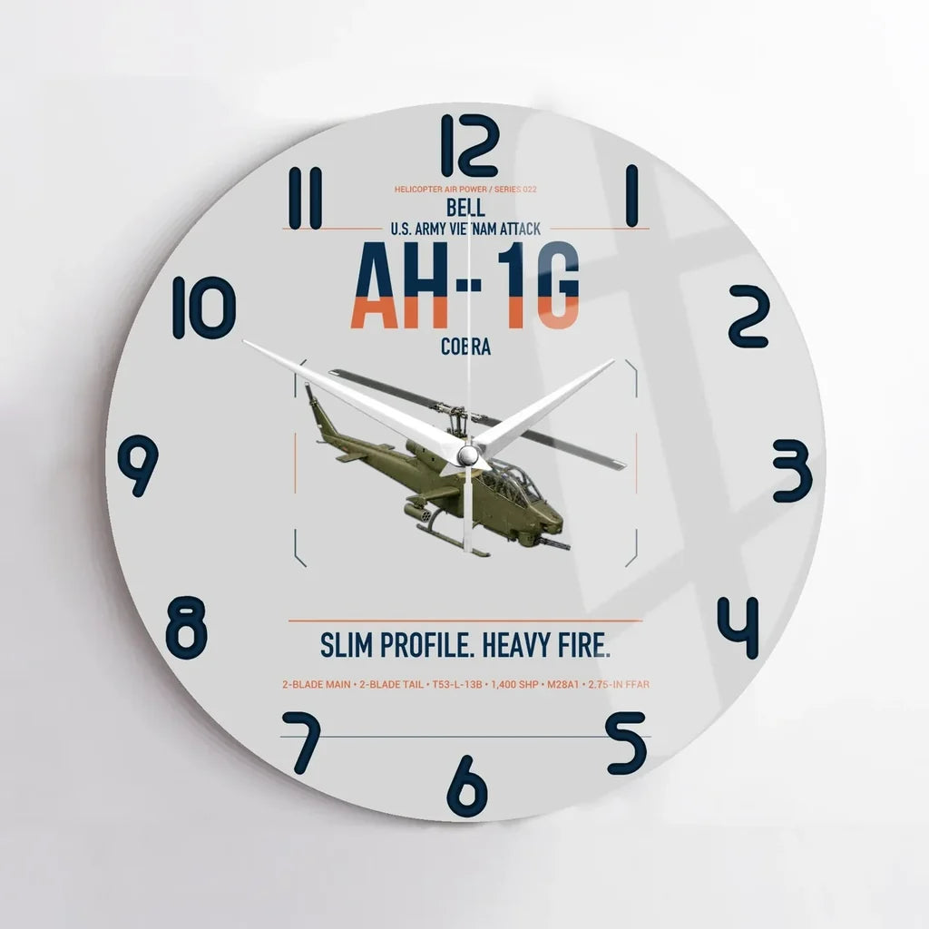 Bell AH-1G Cobra design on light gray no frame wall clock