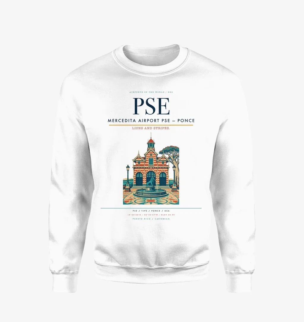 Mercedita Airport (PSE) design on white sweatshirt