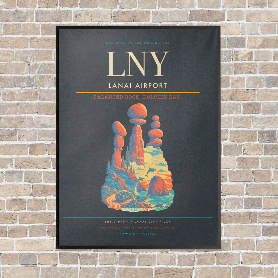 Lanai Airport LNY vertical canvas print - framed - gray background