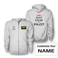 Thumbnail for Pilot (777 Silhouette) Zipped Hoodie - White + Name (Customizable)