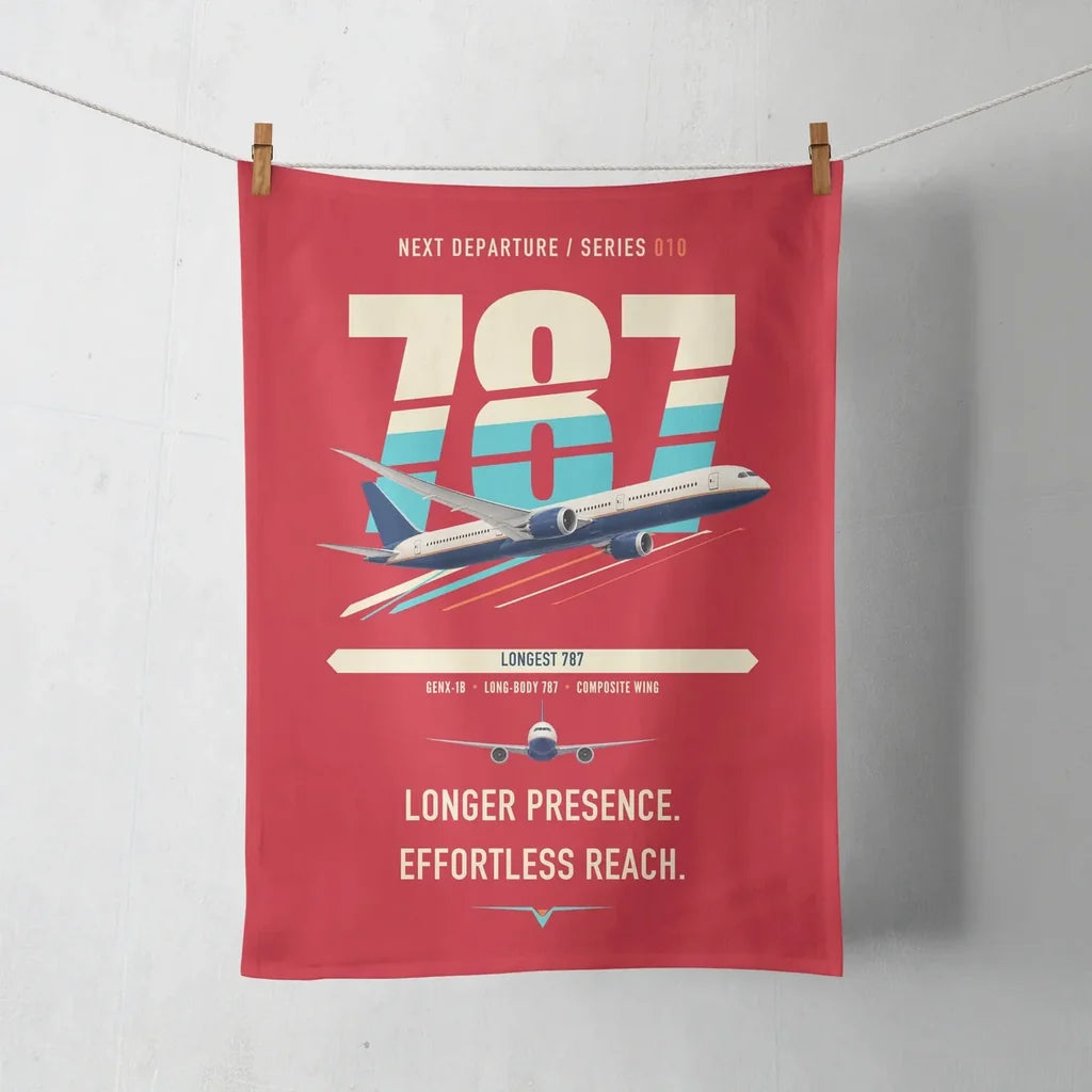 Boeing 787-10 Dreamliner design on red towel