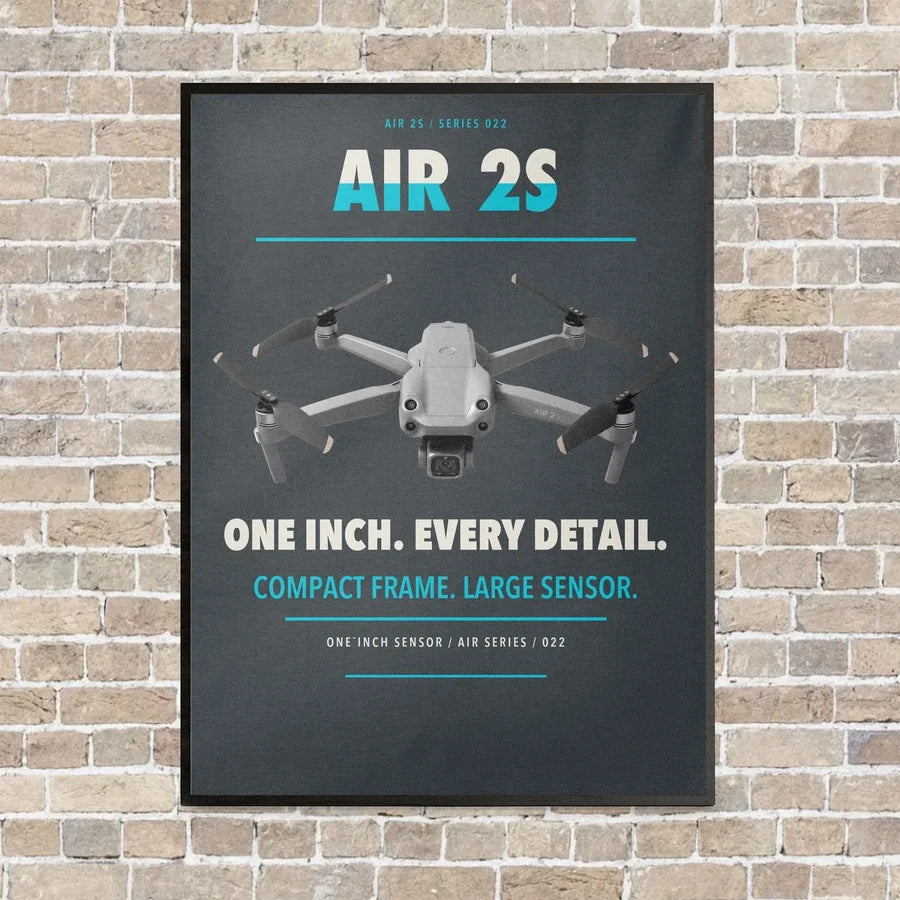 DJI Air 2S vertical canvas print - framed - gray background