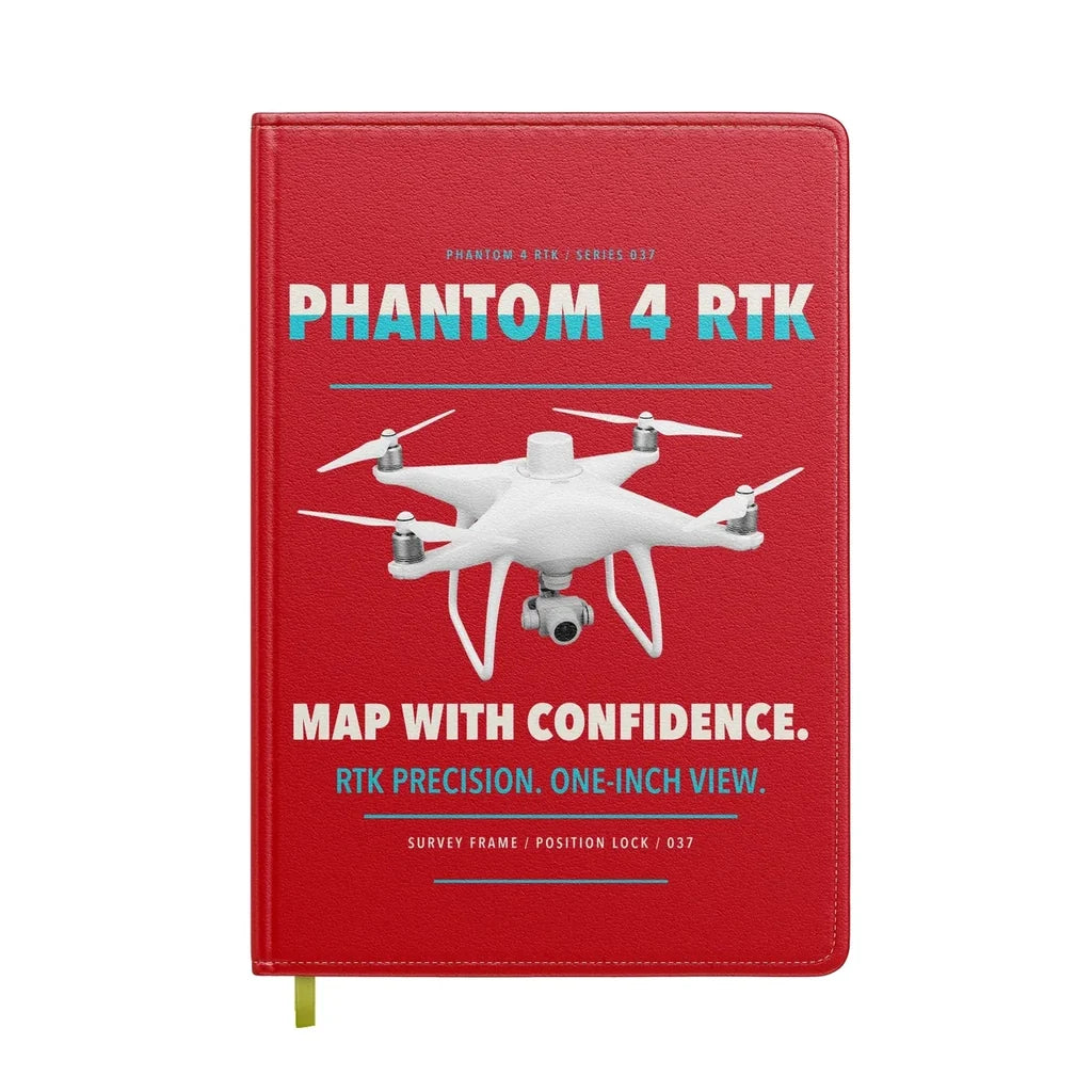 DJI Phantom 4 RTK design on red notebook
