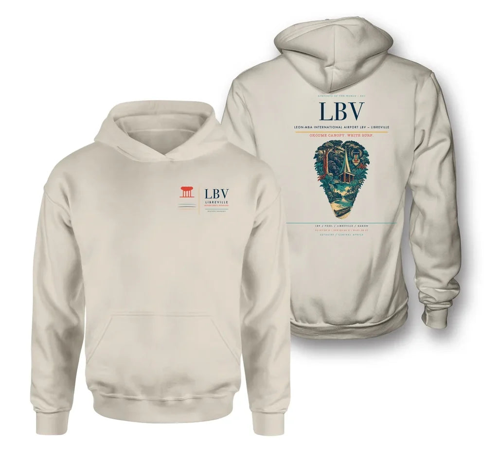 Leon-Mba International Airport (LBV) design on khaki double-side hoodie