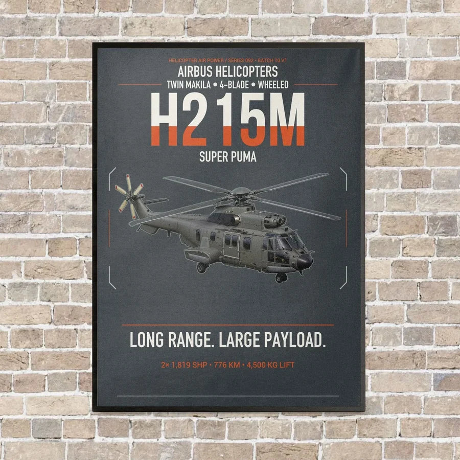Airbus H215M vertical canvas print - framed - gray background