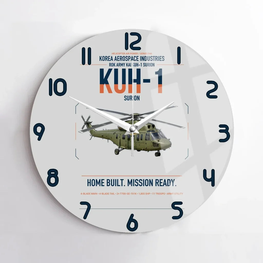 Korea Aerospace Industries KUH-1 Surion design on light gray no frame wall clock