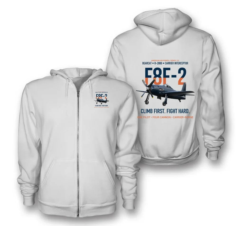 F8F-2 BEARCAT design on white zipped hoodie