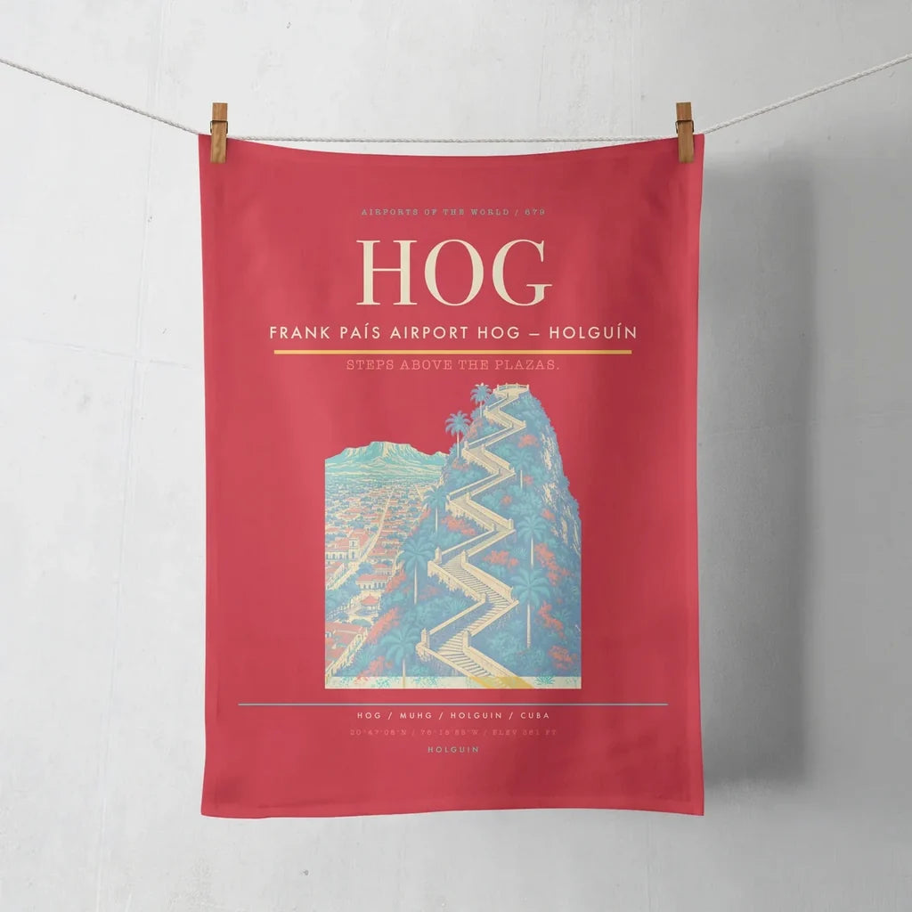 Frank País Airport (HOG) design on red towel