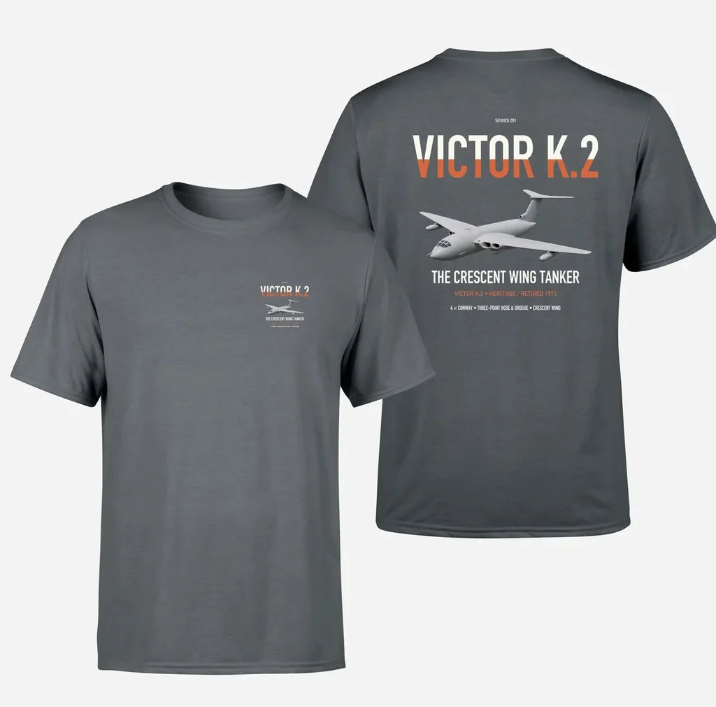 Handley Page Victor K.2 design on gray double-side t-shirt, double-side print