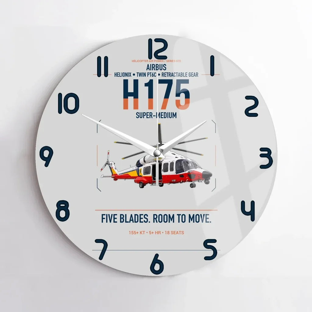 Airbus H175 design on light gray no frame wall clock