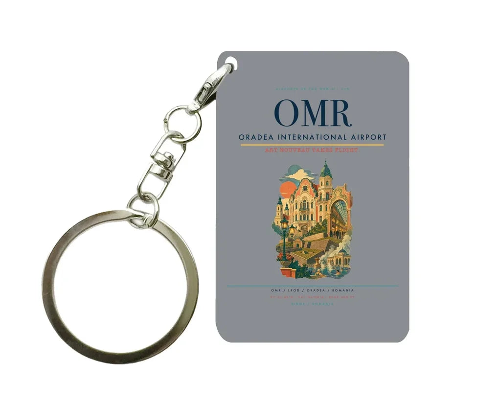 Oradea International Airport (OMR) design on gray key chain