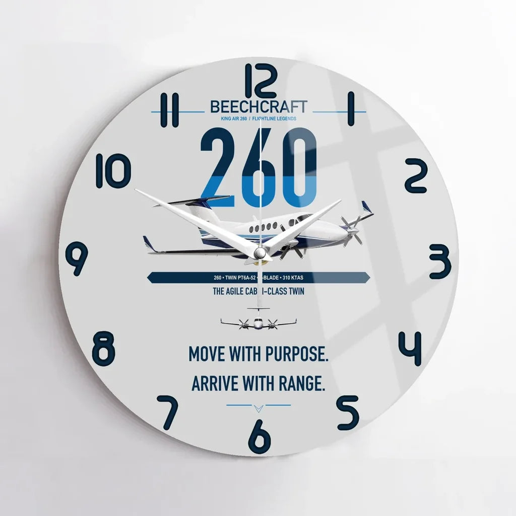 Beechcraft King Air 260 design on light gray no frame wall clock