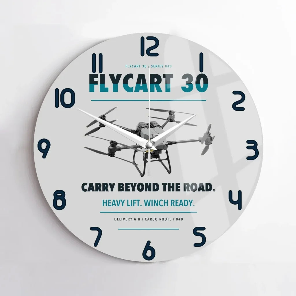 DJI FlyCart 30 design on light gray no frame wall clock