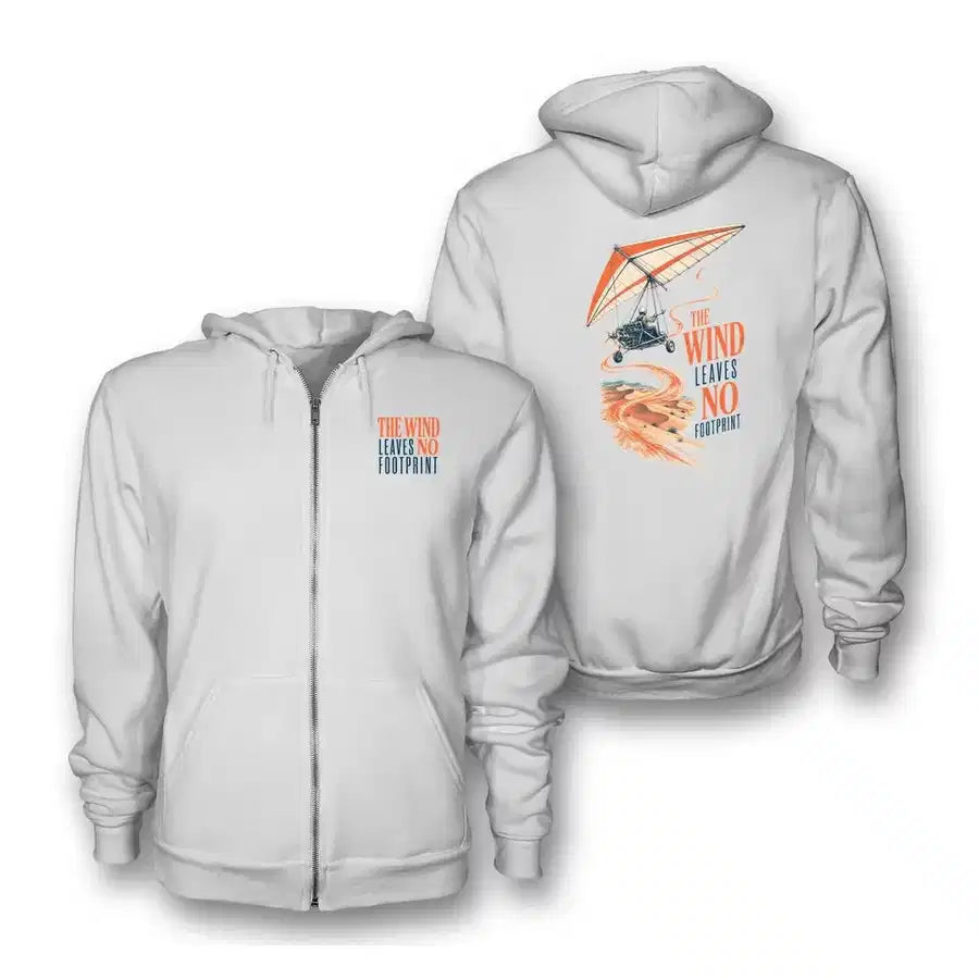 SIGNAL 648 - The Wind Leaves No Footprint - Zipped Hoodie design on white zipped hoodie