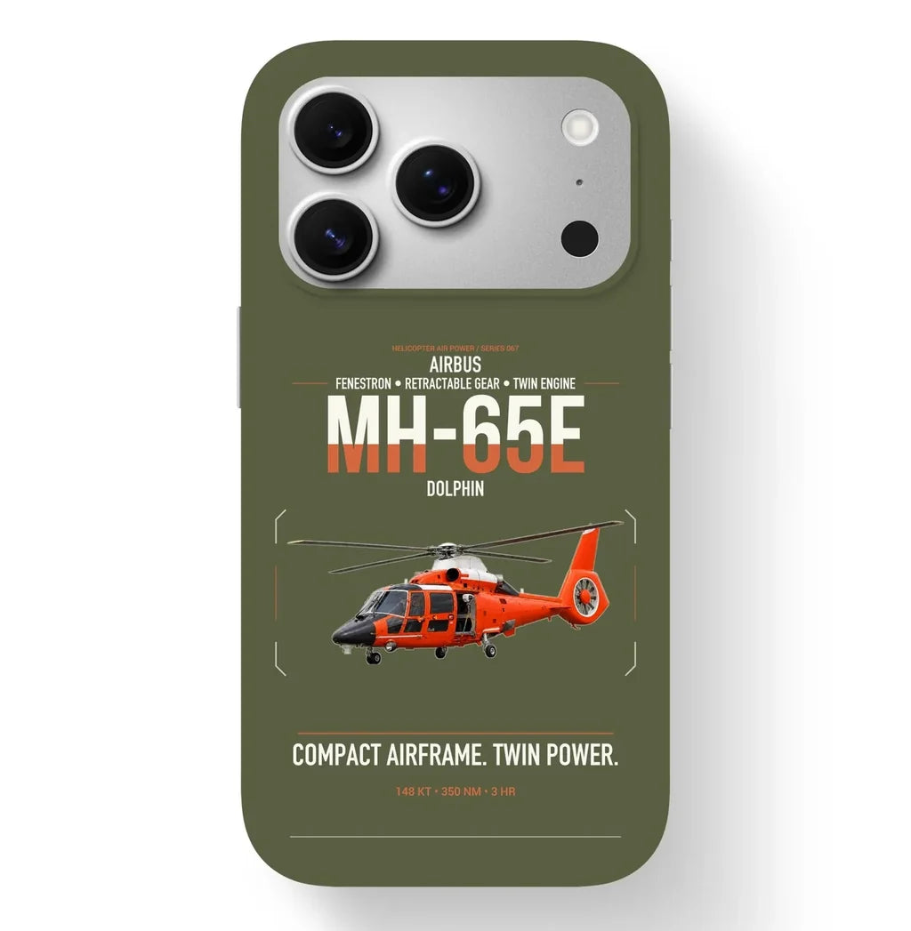 Airbus MH-65E Dolphin design on green army magsafe iphone case, for iPhone 17 Pro