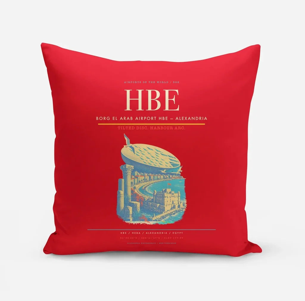 Borg El Arab Airport (HBE) design on red pillow