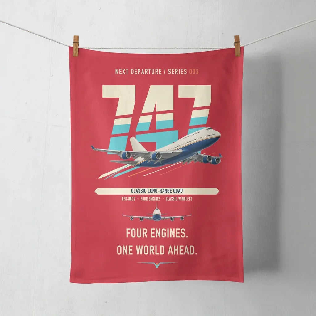 Boeing 747-400 design on red towel