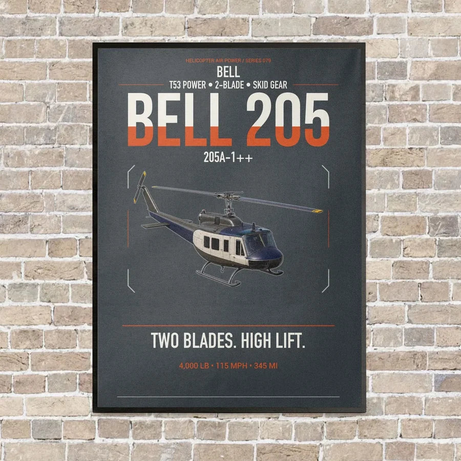 Bell 205A-1++ vertical canvas print - framed - gray background