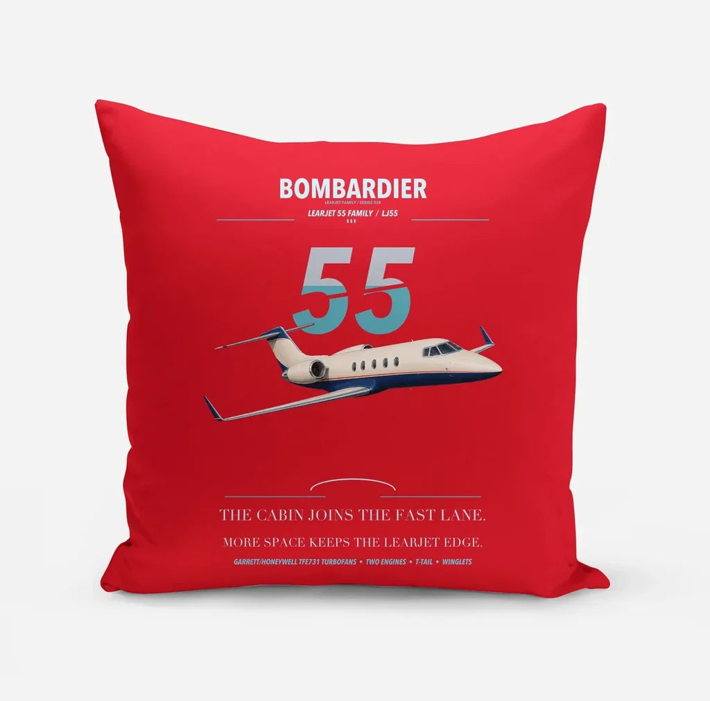 Bombardier Learjet 55 design on red pillow