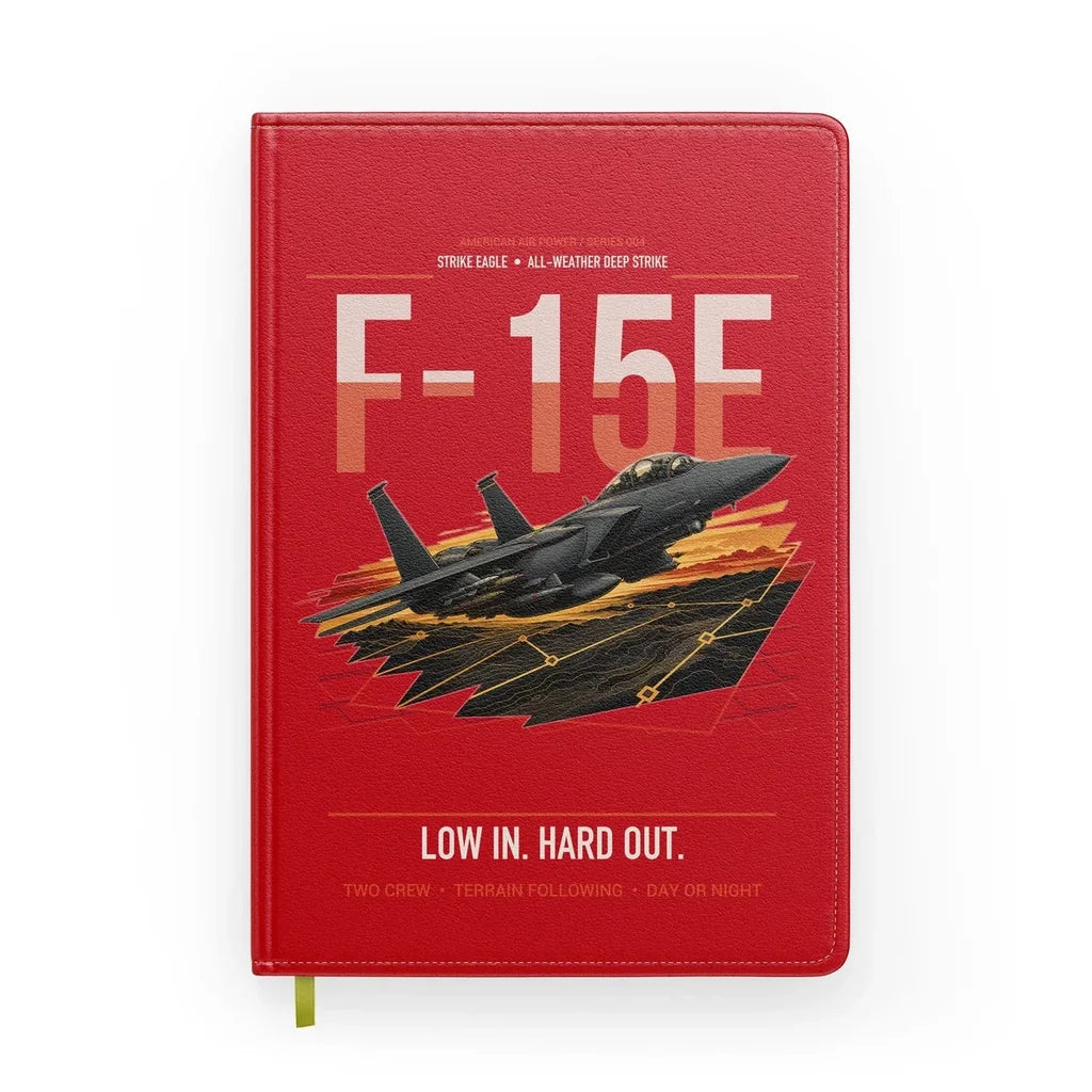 F-15E Strike Eagle design on red notebook