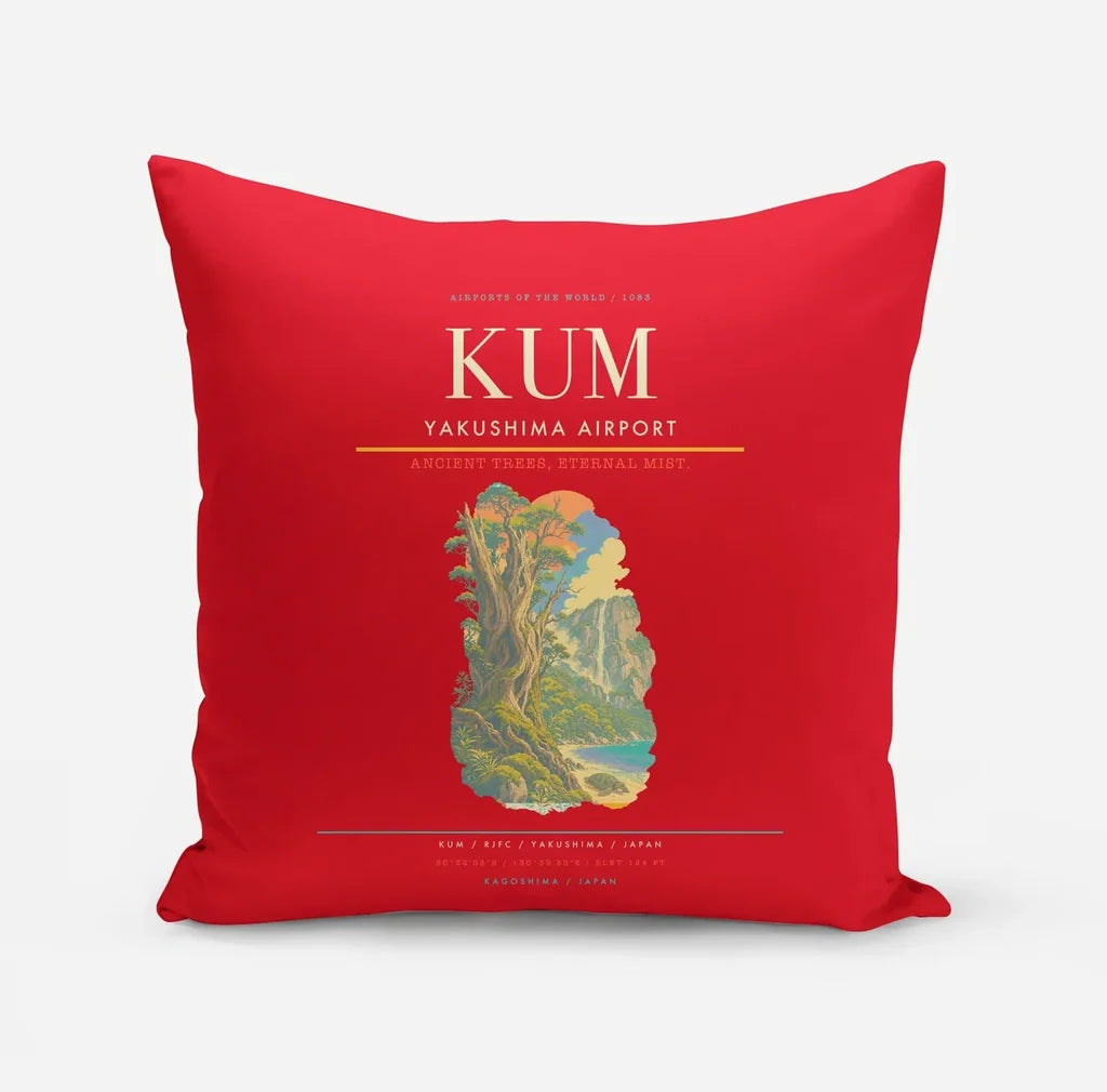 Yakushima Airport (KUM) design on red pillow