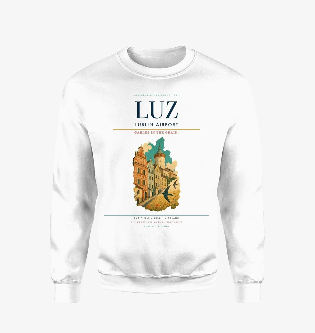 Lublin Airport (LUZ) design on white sweatshirt