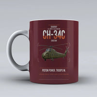 Thumbnail for Sikorsky CH-34C Choctaw design on dark red ceramic mug, double-side print