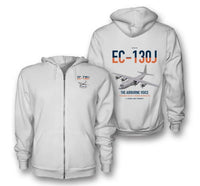 Thumbnail for EC-130J Commando Solo III design on white premium zipped hoodie, double-side print