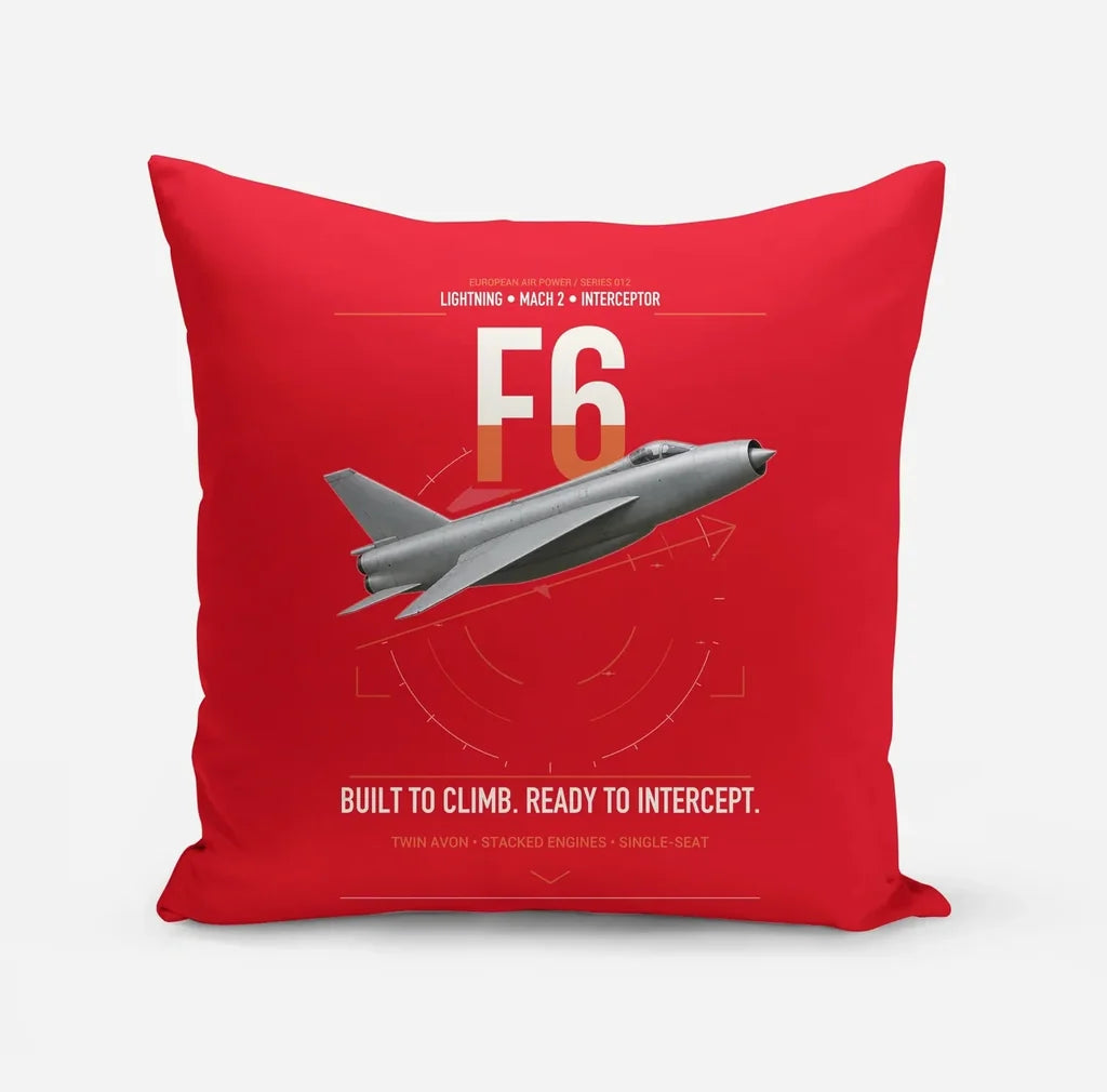 English Electric Lightning F6 design on red pillow