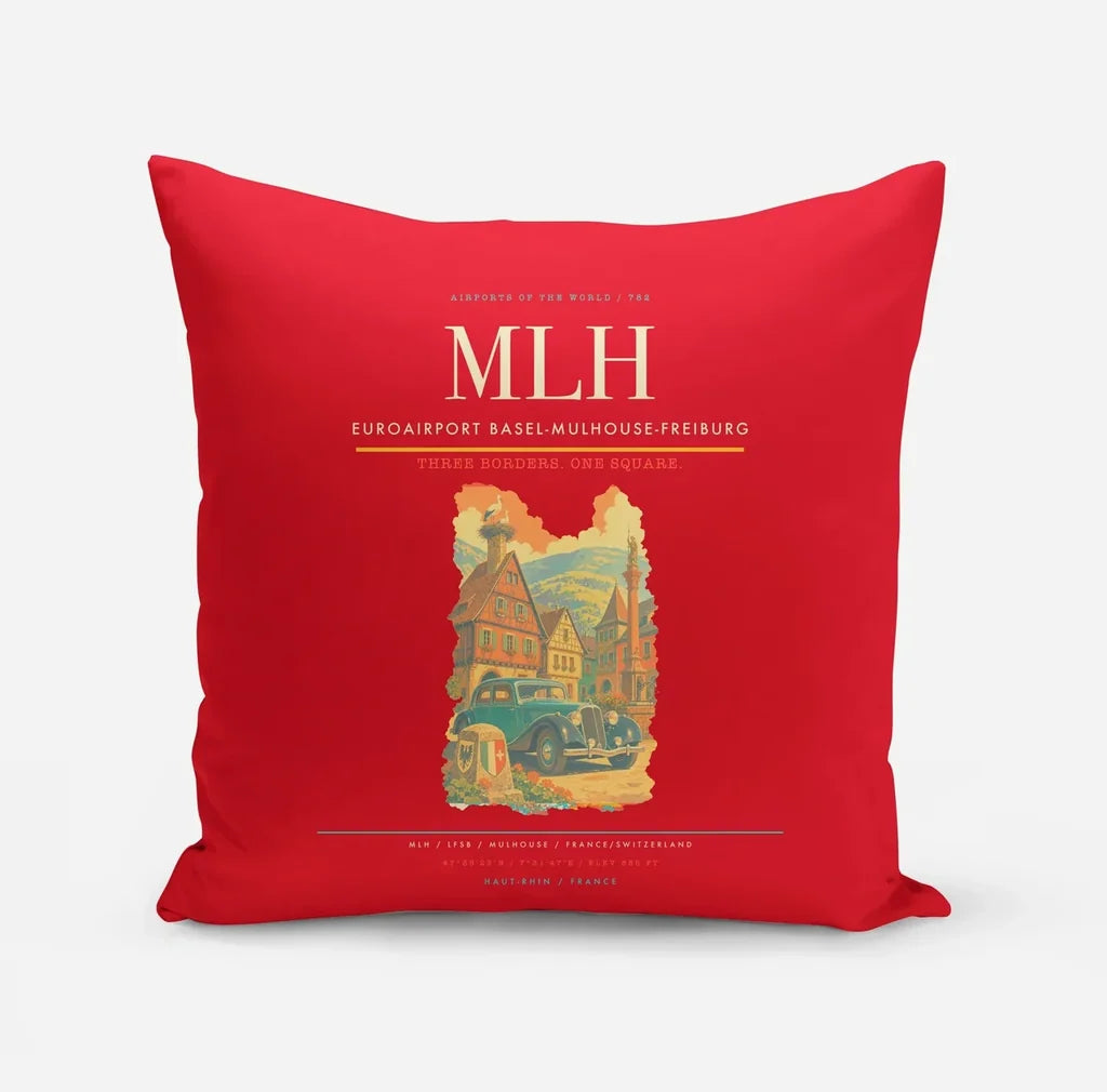 EuroAirport Basel-Mulhouse-Freiburg (MLH) design on red pillow