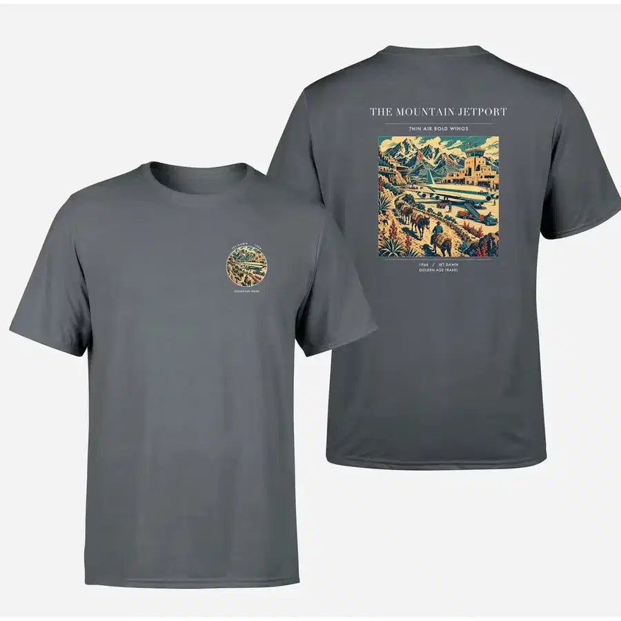 VINTAGE G4123 - The Mountain Jetport - Double-Side T-Shirt design on gray double side t shirt