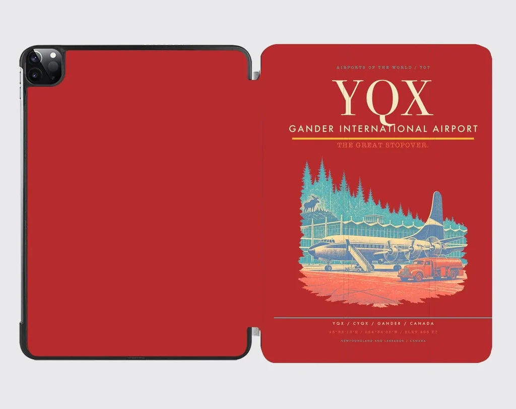 Gander International Airport (YQX) design on red ipad tablet case